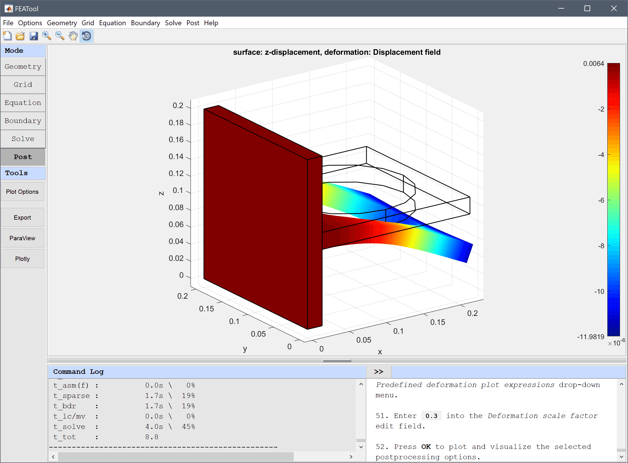 
  FEATool Multiphysics Tutorial - Deflection of a Bracket
