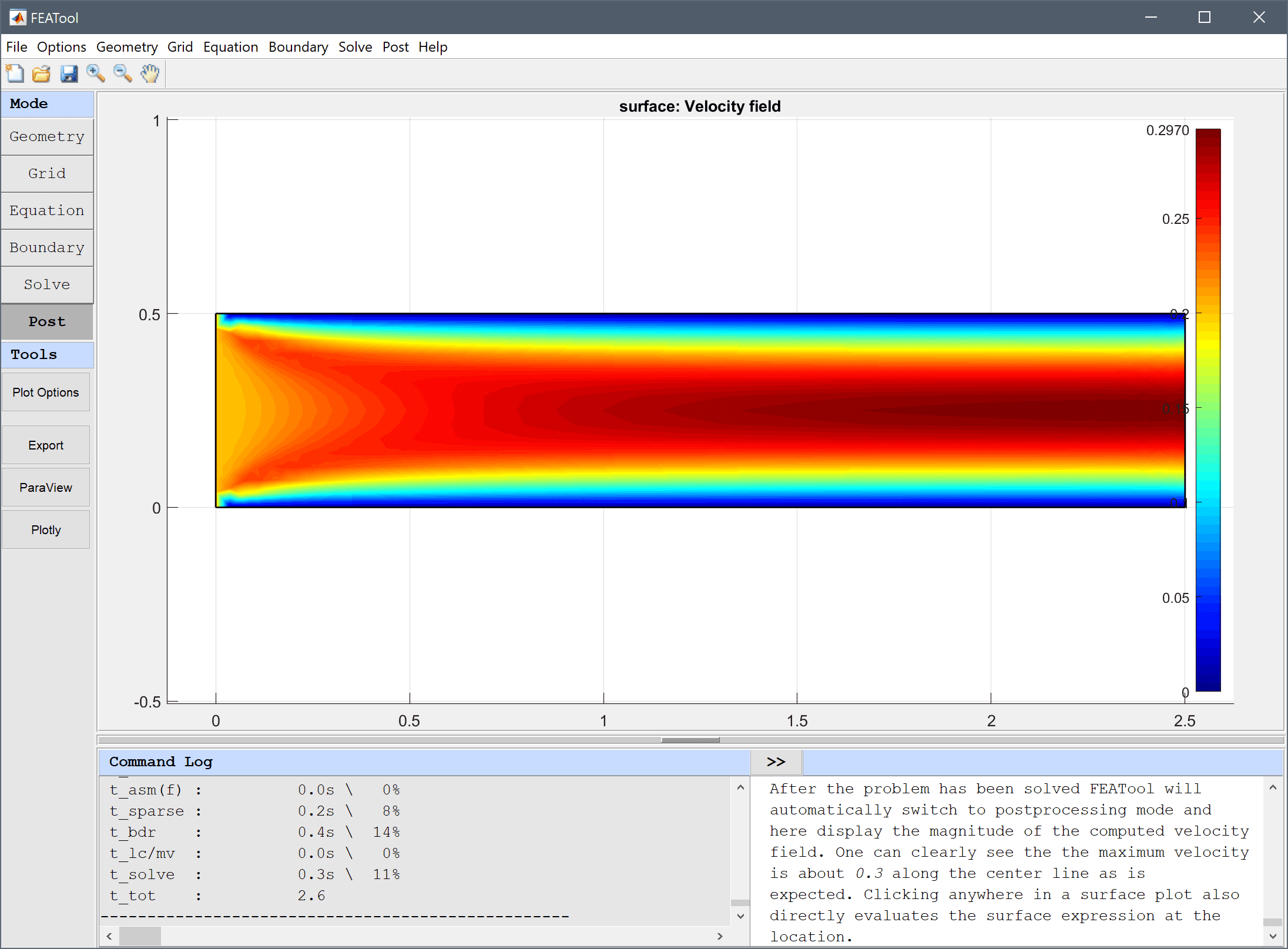 
  FEATool Multiphysics Tutorial - Laminar Channel Flow
