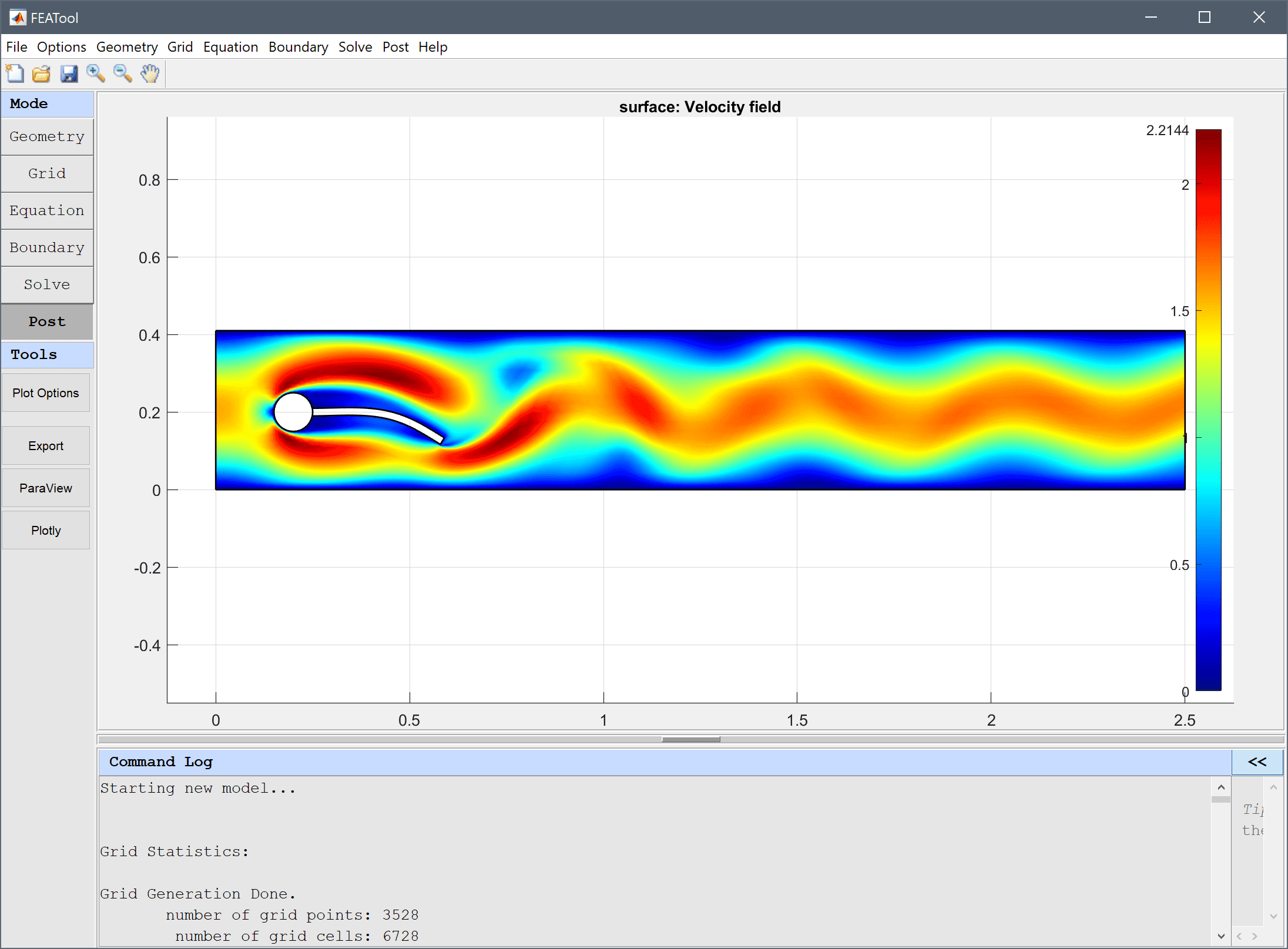 FEATool Multiphysics Tutorial - Modeling and Simulation of Fluid-Structure Interaction - Elastic Beam
