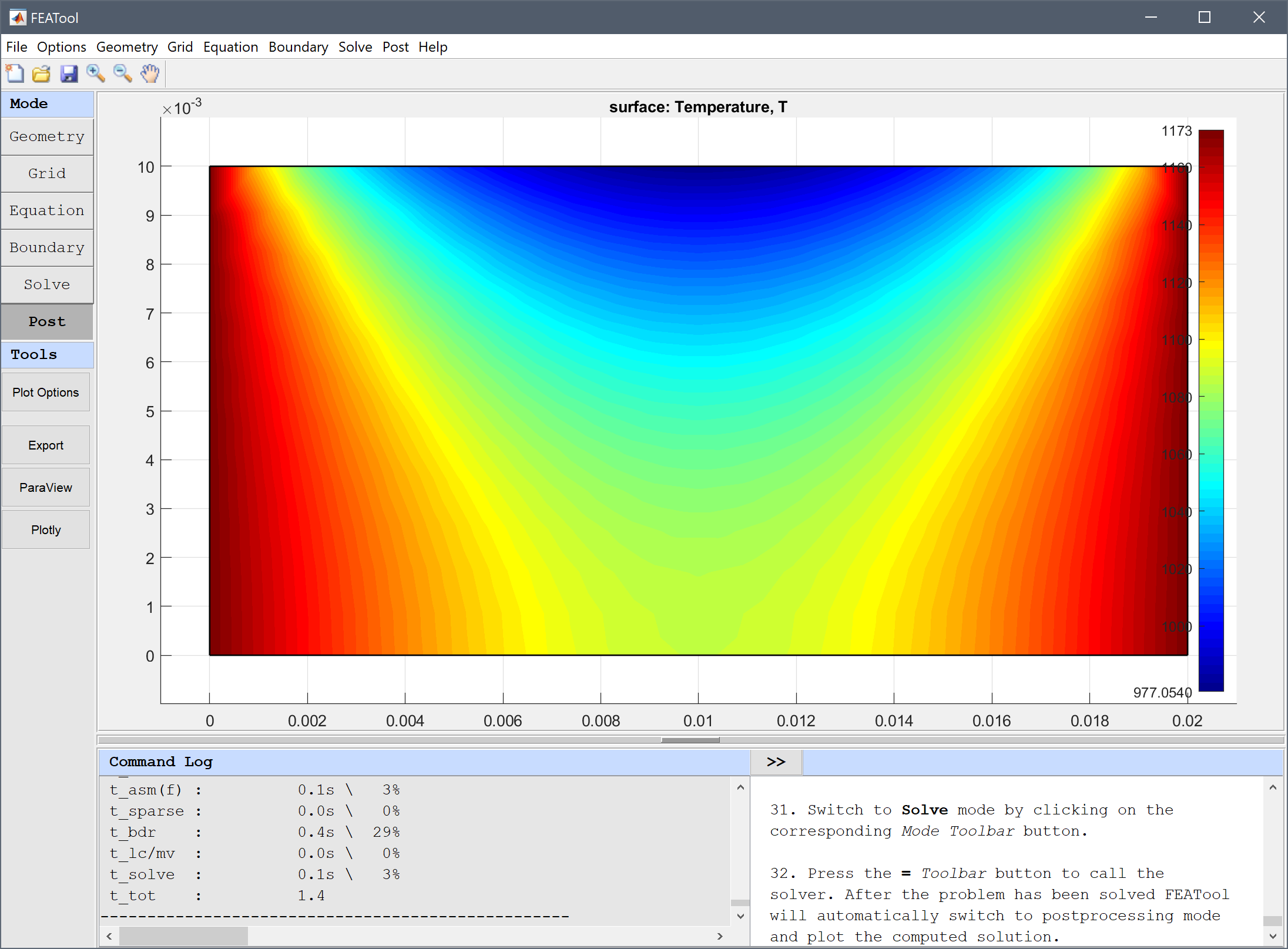 FEATool Multiphysics Tutorial - Heat Transfer in a Ceramic Strip