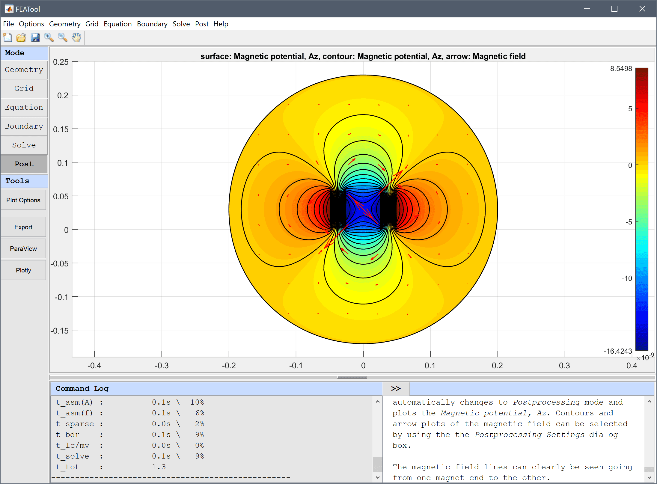 
  FEATool Multiphysics Tutorial - Magnetic Field Around a Permanent Magnet
