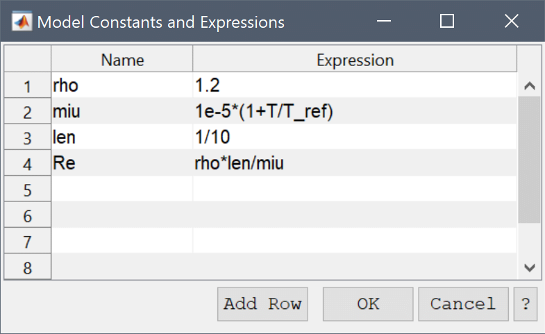 FEATool Multiphysics Model
Expressions and Constants Dialog Box