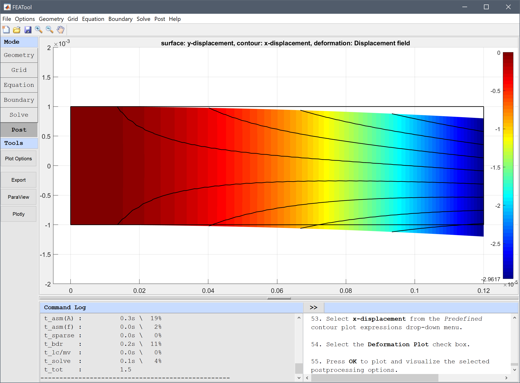 
  FEATool Multiphysics Tutorial - Modeling and Simulation of Piezo Electric Bending of a Beam
