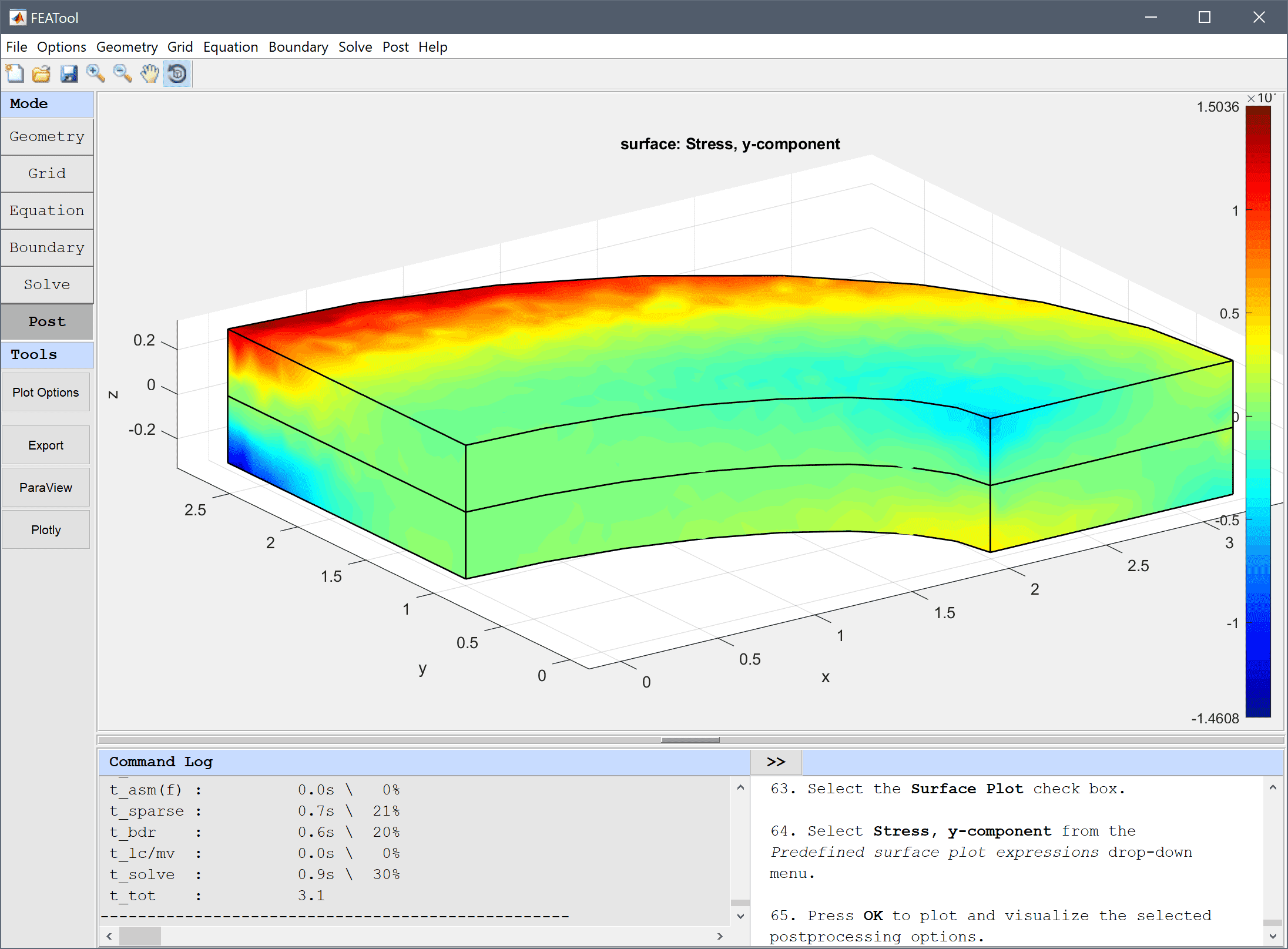 FEATool Multiphysics Tutorial - Stress Analysis of a Thick Plate