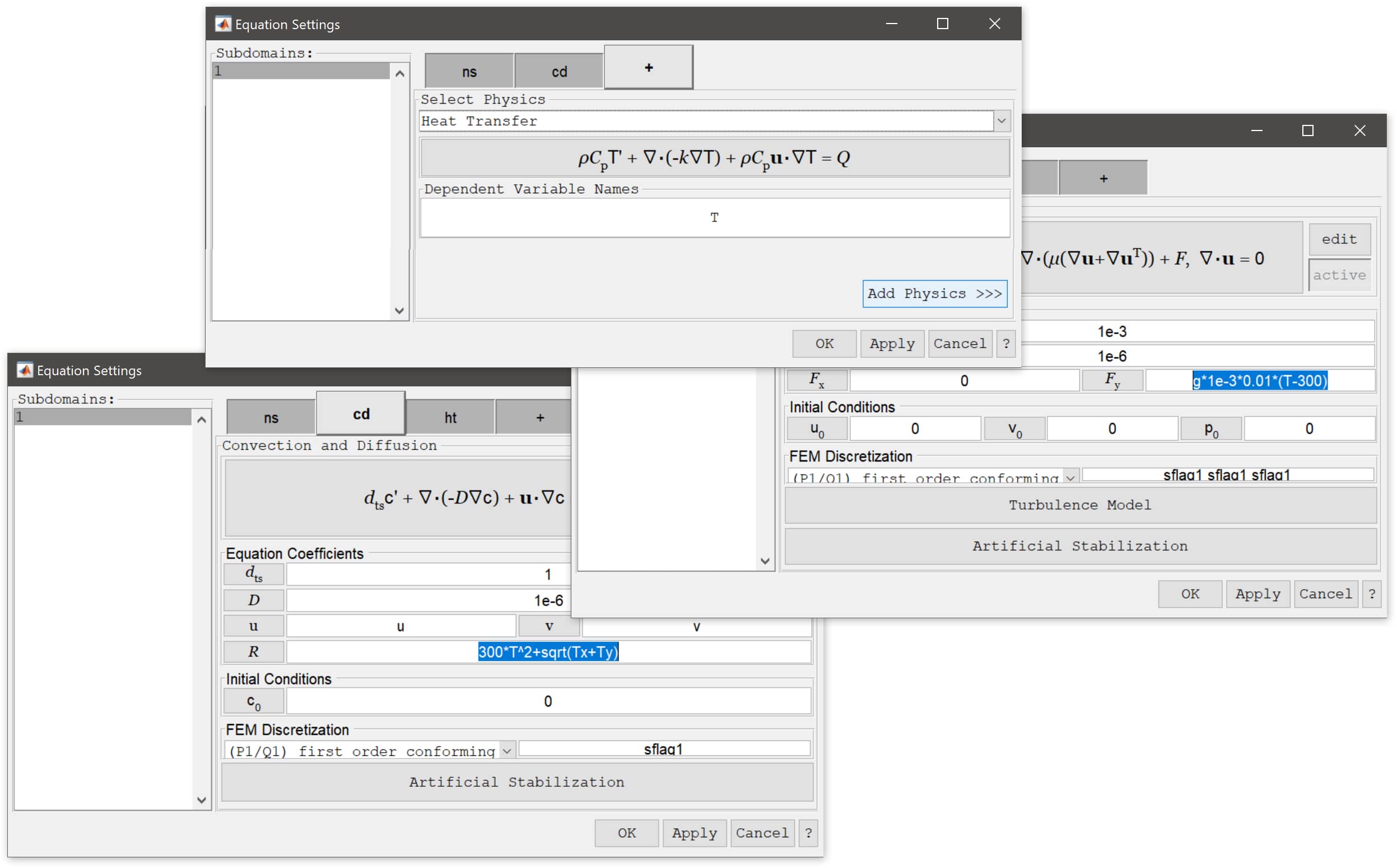 Adding a Heat Transfer equation to a Navier-Stokes and Convection and Diffusion multiphysics model