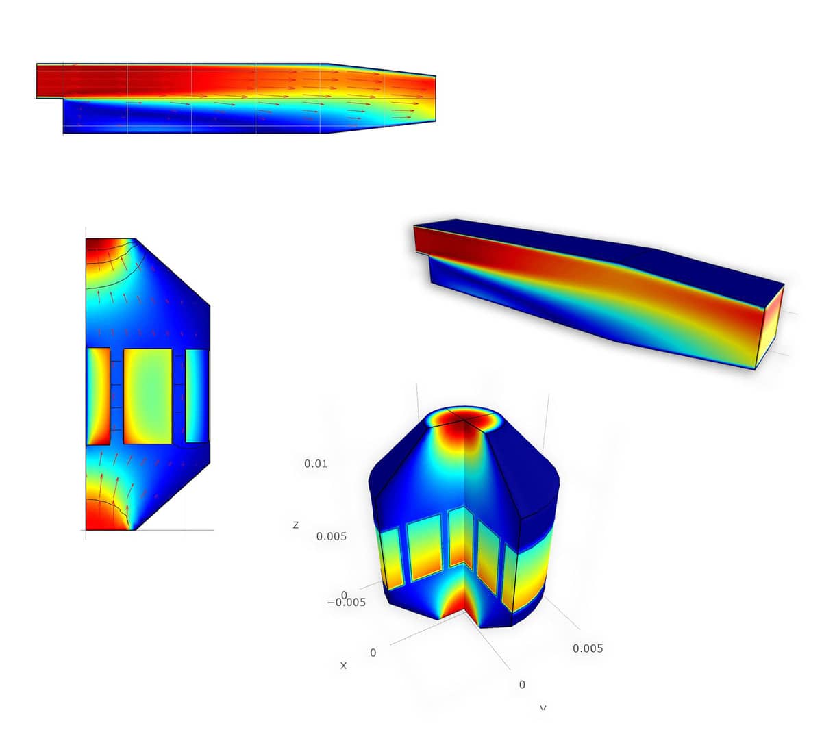 FEATool Multiphysics - Extrude and Revolve Postprocessing Examples