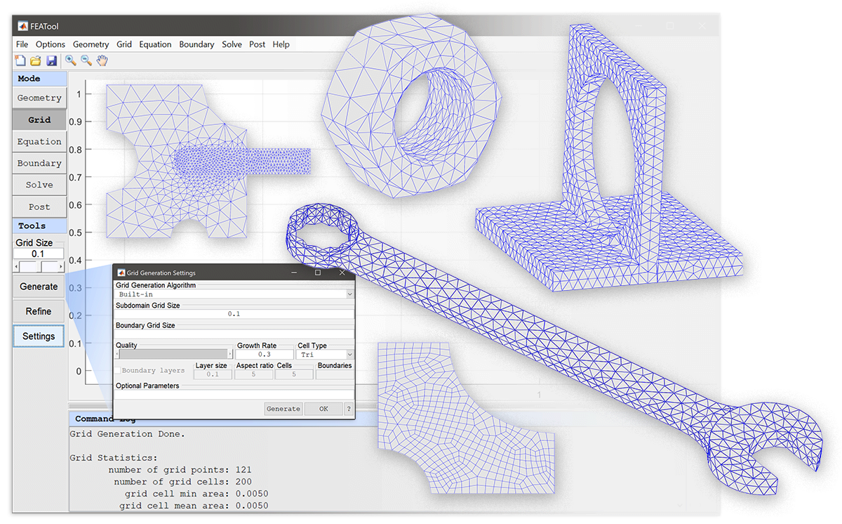 MATLAB Grid and Mesh Generation with Gmsh and the FEATool GUI